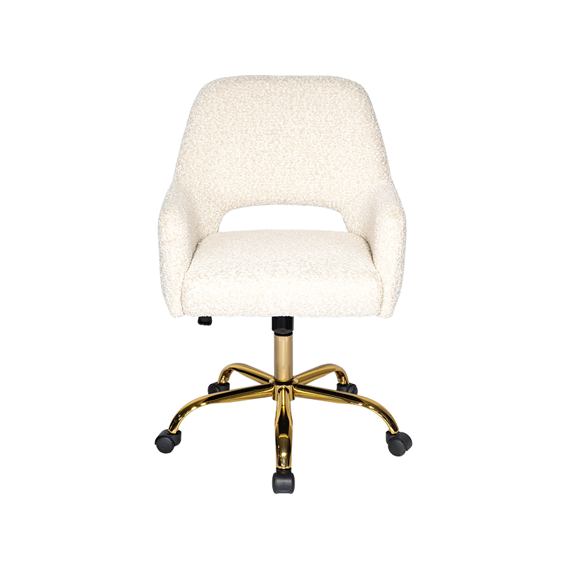 Electroplated gintong binti, puting plush leather adjustable office chair, makeup chair na may mga gulong