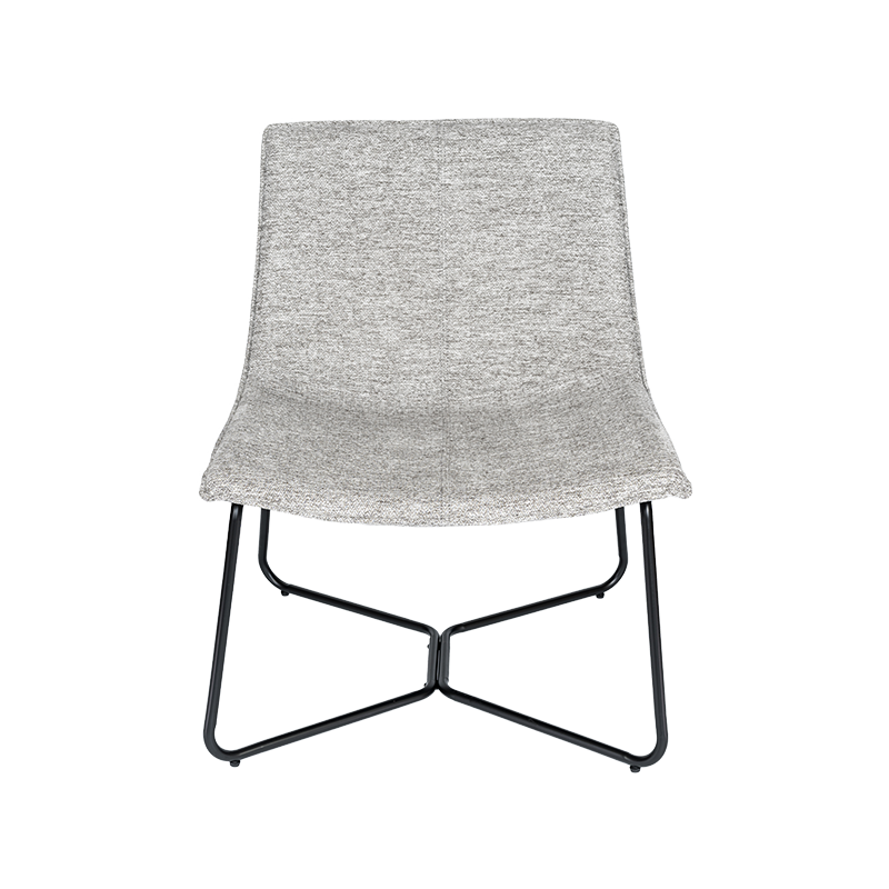 Grey na upuan sa paglilibang na may itim na frame ng bakal, kulay abo at itim na upholstered na tela pandekorasyon na upuan