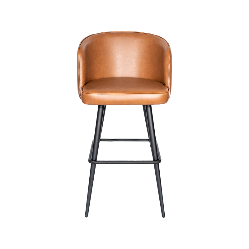 Brown leather naayos ang taas na bar stool na may backrest
