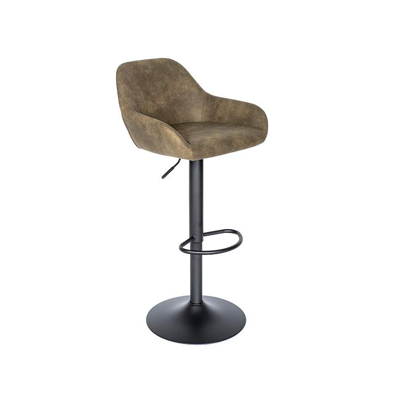 Grey/White/Brown Fabric Bar Stool na may backrest, taas na nababagay