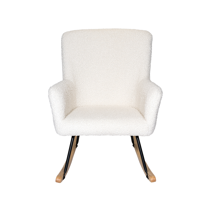 Teddy upholstered glider recliner puting balahibo tela rocking upuan para sa sala, silid -tulugan